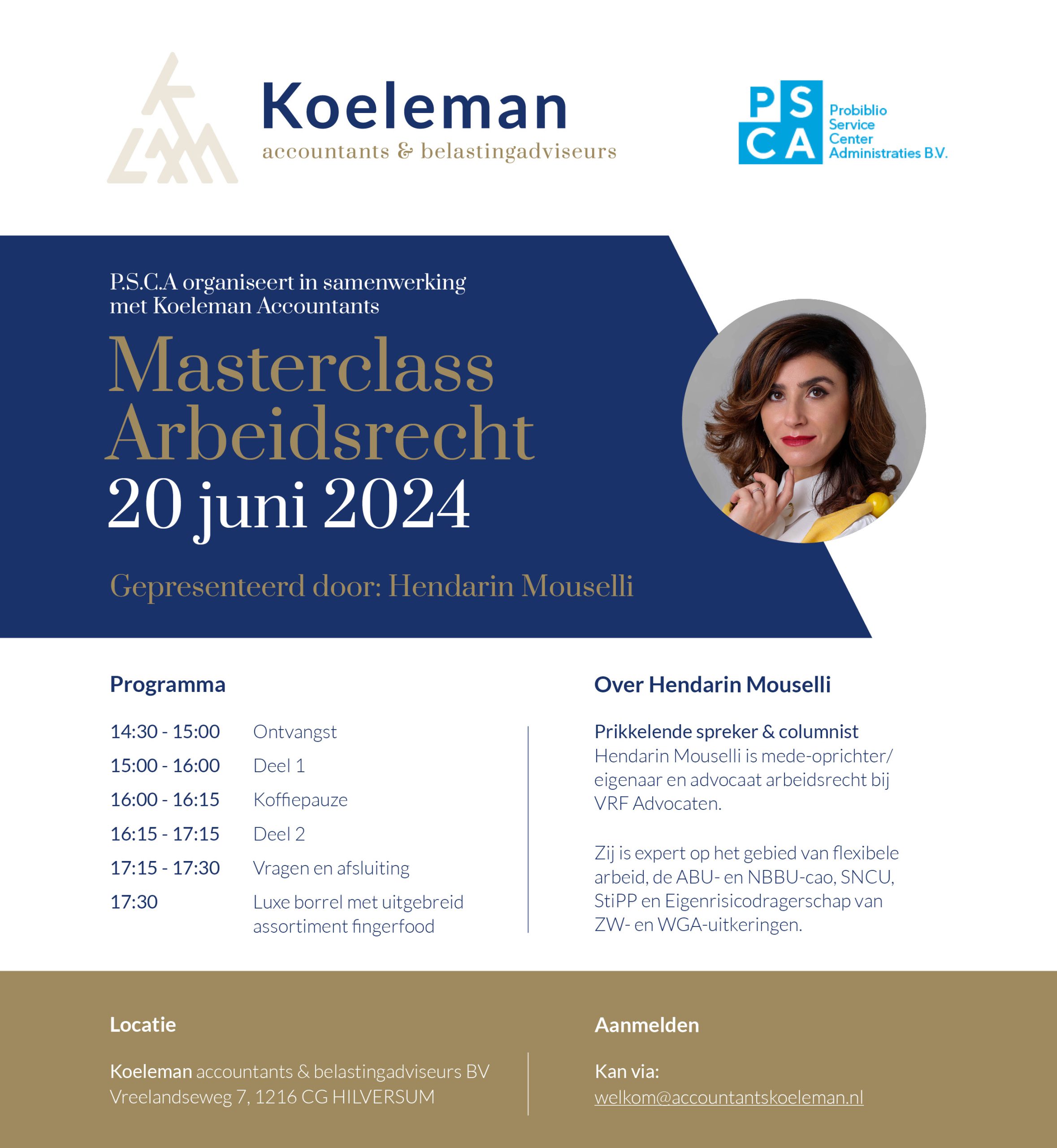 PSCA nodigt u samen met Koeleman accountants uit voor een Masterclass Arbeidsrecht op 20 juni 2024 te Hilversum